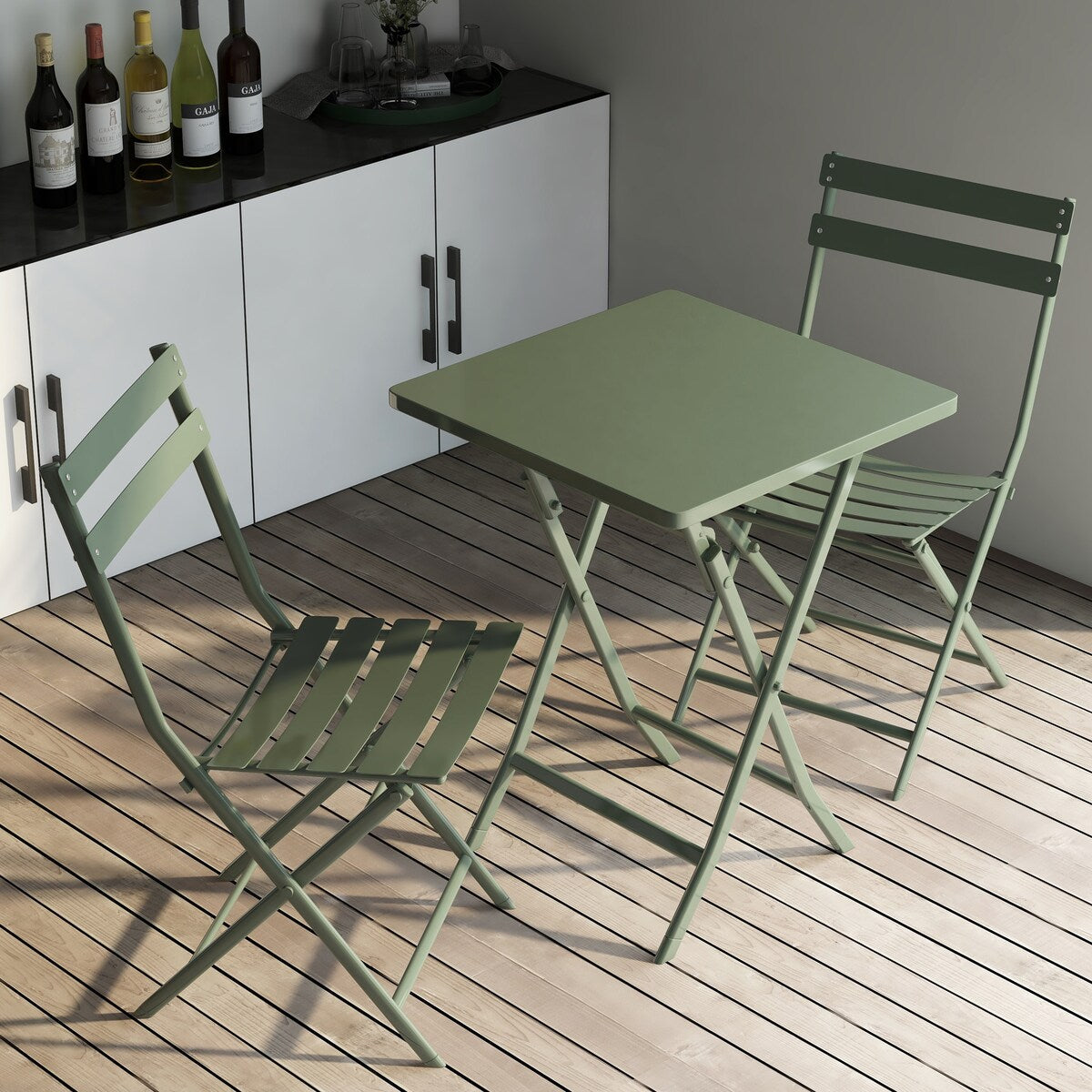 3 Piece Patio Minimalist Bistro Set Foldable Square Table & Chairs - 3-Piece