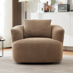 360¡ã Swivel Chair, 38.2 Boucle Accent Chair with Throw Pillow, Upholstered Barrel Sofa Chair with Curved Armrests
