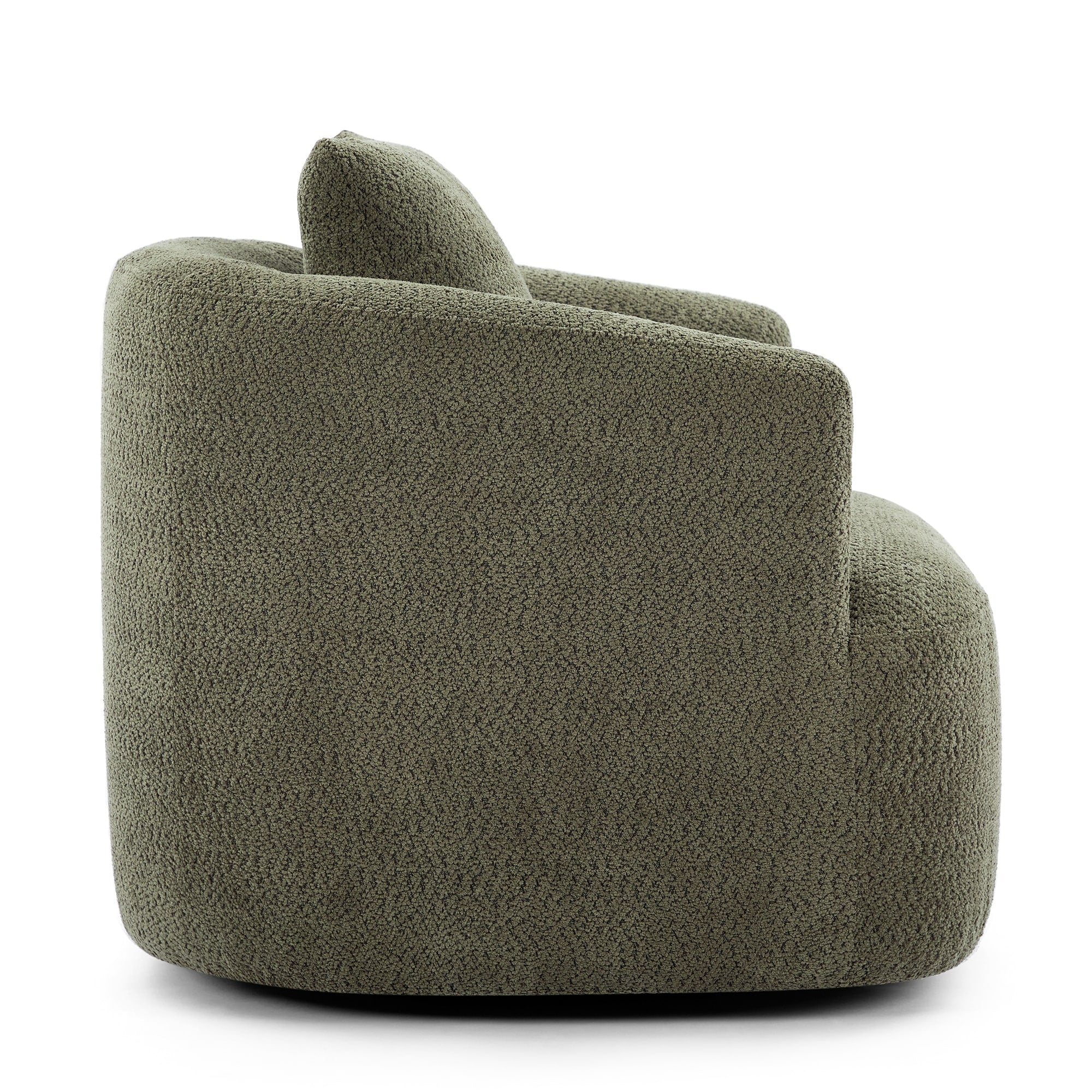 360¡ã Swivel Chair, 38.2 Boucle Accent Chair with Throw Pillow, Upholstered Barrel Sofa Chair with Curved Armrests