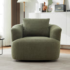 360¡ã Swivel Chair, 38.2 Boucle Accent Chair with Throw Pillow, Upholstered Barrel Sofa Chair with Curved Armrests