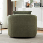 360¡ã Swivel Chair, 38.2 Boucle Accent Chair with Throw Pillow, Upholstered Barrel Sofa Chair with Curved Armrests