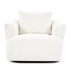 360¡ã Swivel Chair, 38.2 Boucle Accent Chair with Throw Pillow, Upholstered Barrel Sofa Chair with Curved Armrests