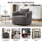 360¡ã Swivel Chair, 38.2 Boucle Accent Chair with Throw Pillow, Upholstered Barrel Sofa Chair with Curved Armrests