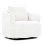 360¡ã Swivel Chair, 38.2 Boucle Accent Chair with Throw Pillow, Upholstered Barrel Sofa Chair with Curved Armrests