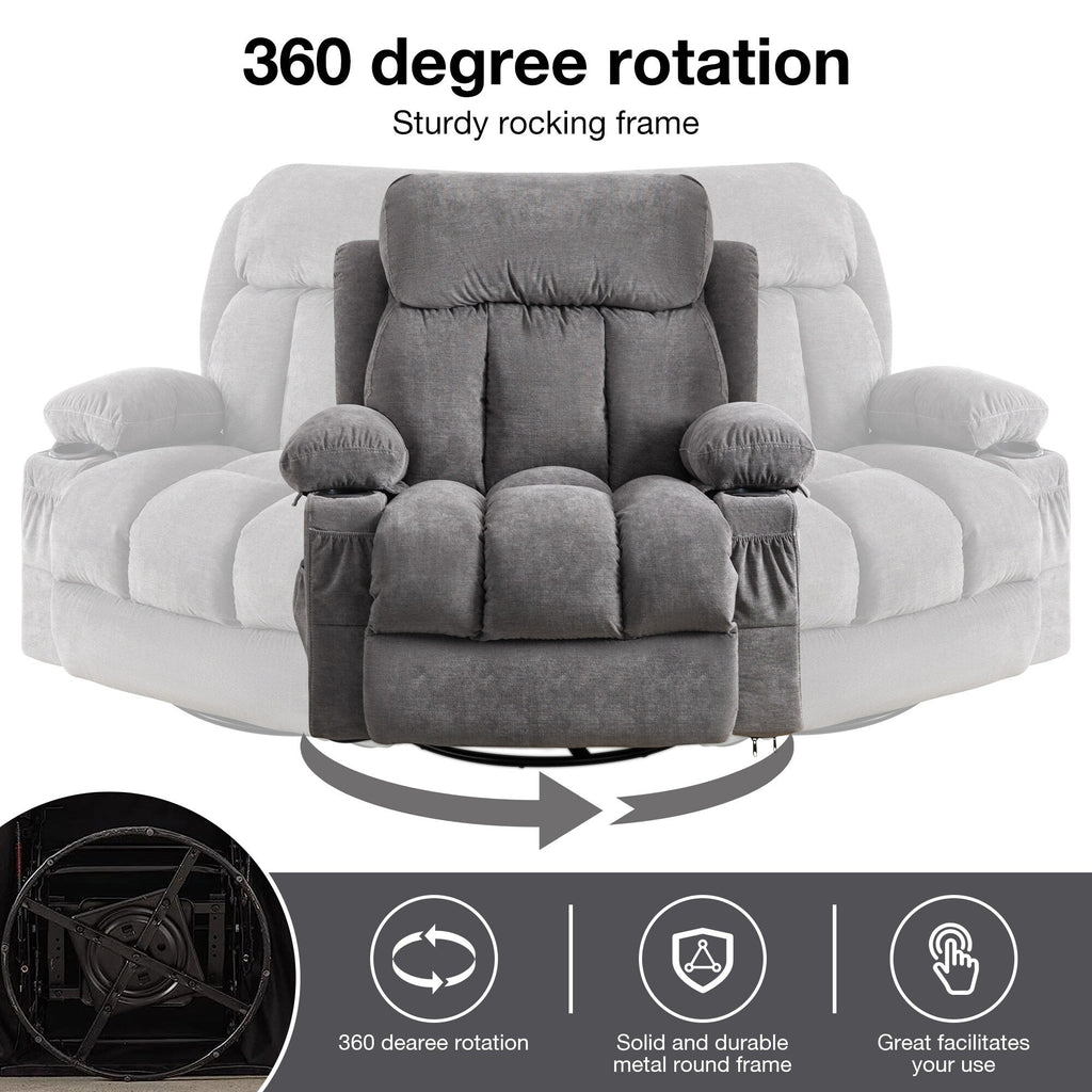 360¡ã Swivel Recliner Chair with Massage, Heat, USB, and Cup Holders