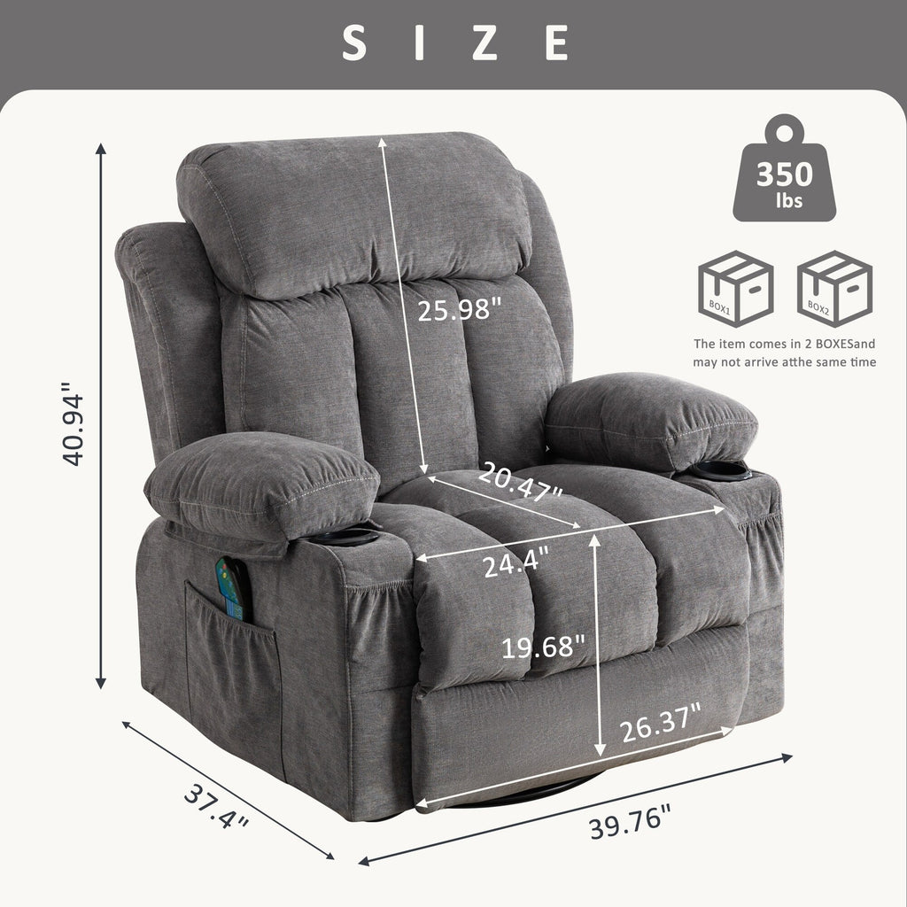 360¡ã Swivel Recliner Chair with Massage, Heat, USB, and Cup Holders