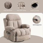 360¡ã Swivel Recliner Chair with Massage, Heat, USB, and Cup Holders