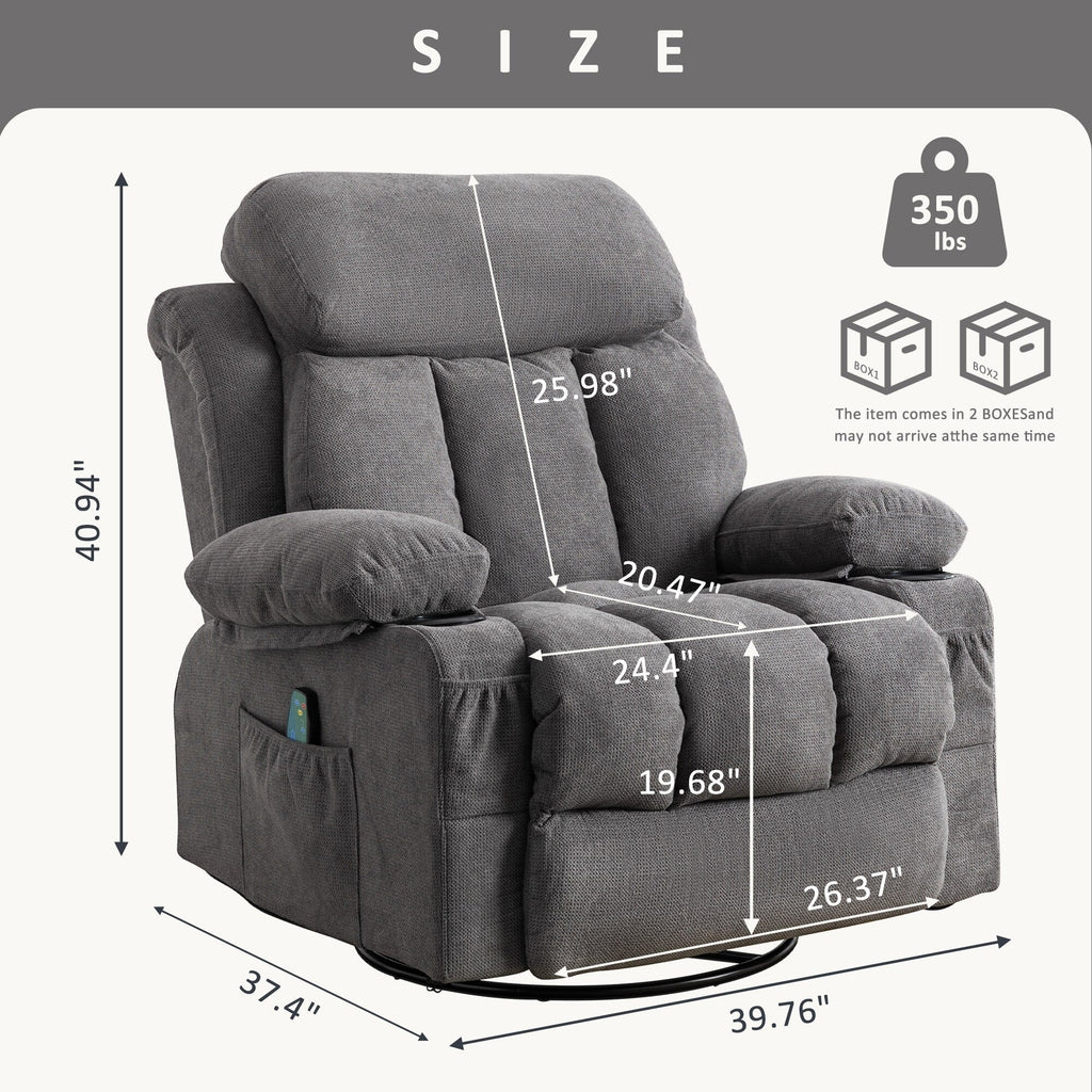 360¡ã Swivel Recliner Chair with Massage, Heat, USB, and Cup Holders
