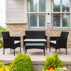 4 Piece Patio Conversation Wicker Furniture Set, Outdoor Rattan Sectional Furniture Set With Cushions