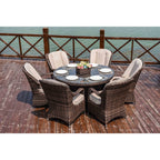 7 Pieces Outdoor Rattan Wicker Patio Round Dining Set with Cushions by Moda Furnishings