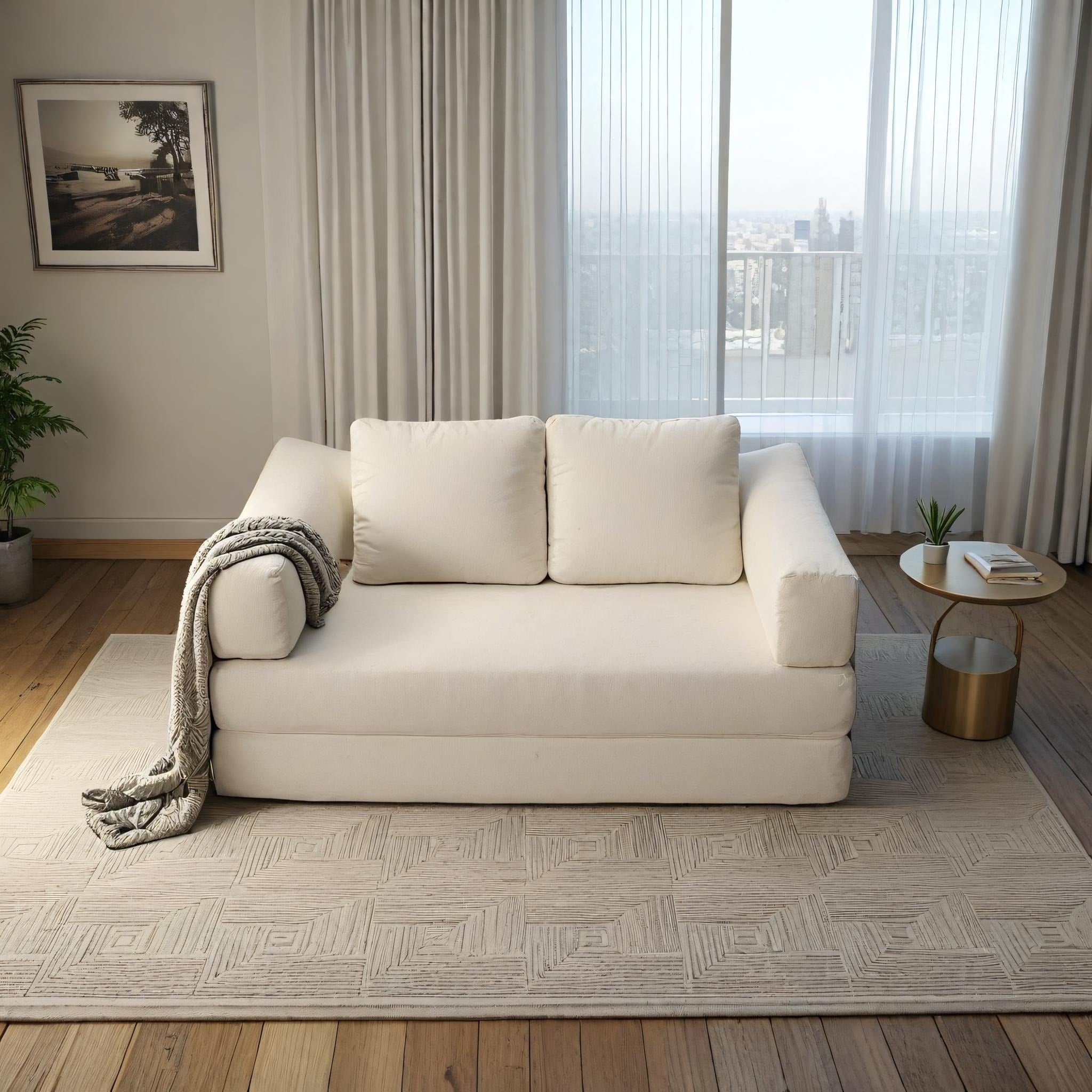 70.87 Upholstered Convertible Sleeper Sofa, Convertible Chair Floor Couch Comfy Sofa for Living Room, Bedroom, Chenille Fabric