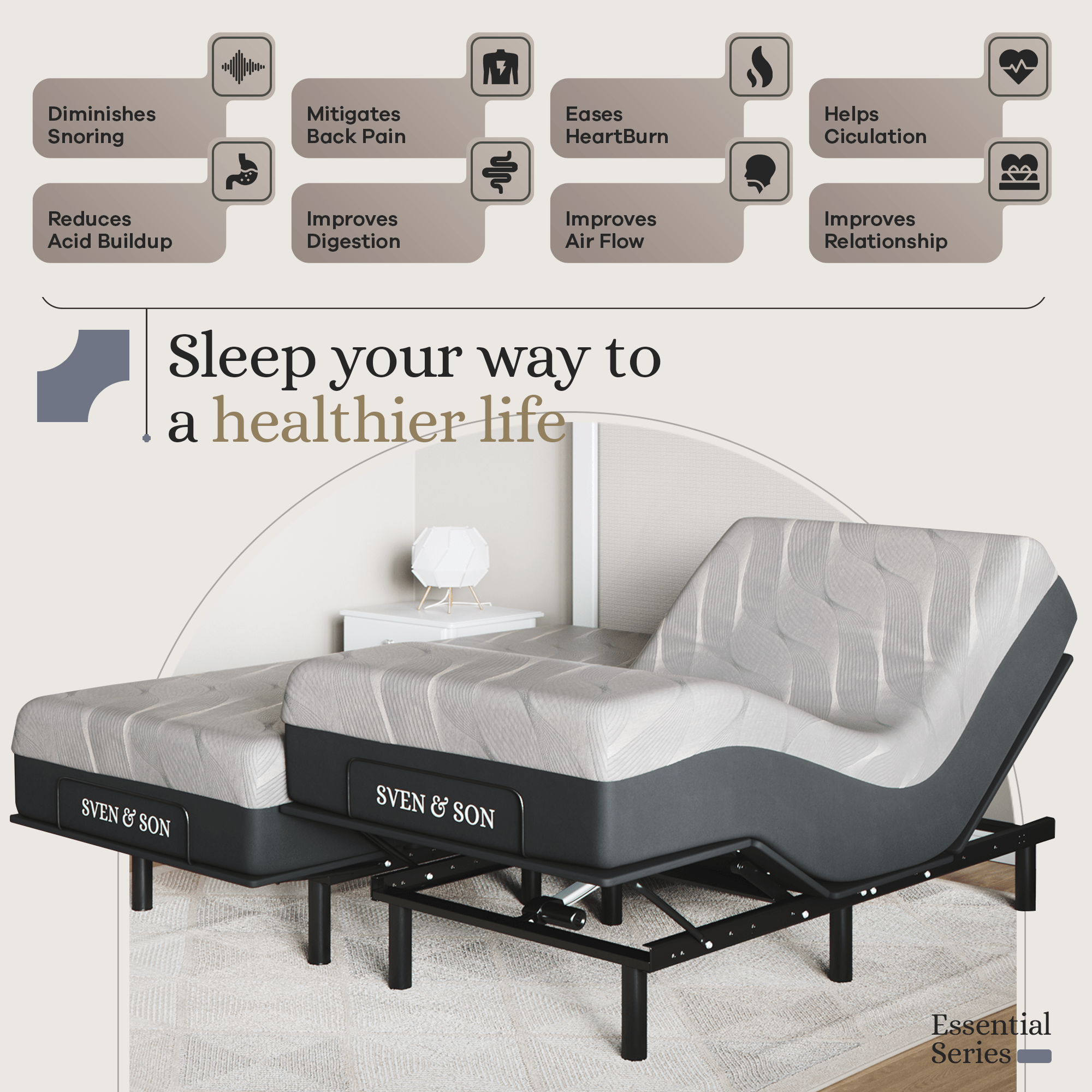 Essential Series Adjustable Bed Frame + Choice of Mattress Bundle